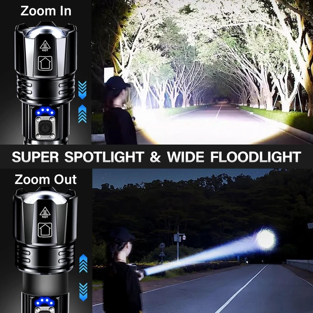 Alt view image 11 of 14 - Rechargeable LED Flashlight High Lumens Super Bright | Flashlights with Zoomable, USB C Rechargeable, 5 Light Mode, IPX7 Waterproof, Powerful Flash Light for Home, Hiking, Camping