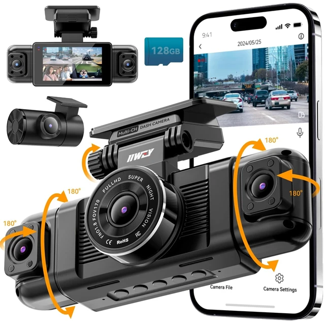 Alt view image 8 of 14 - N5 4 Channel Dash Cam for Cars, 360° View 2K Front 1080P Rear Inside | Includes 128GB Card, 5G WiFi & APP Control, IR Night Vision, G-Sensor, 24 Hours Parking Mode