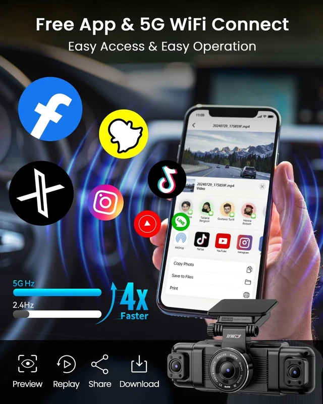 Alt view image 13 of 14 - N5 4 Channel Dash Cam for Cars, 360° View 2K Front 1080P Rear Inside | Includes 128GB Card, 5G WiFi & APP Control, IR Night Vision, G-Sensor, 24 Hours Parking Mode