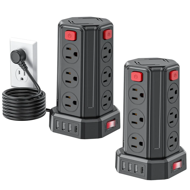 Alt view image 8 of 14 - Power Strip 6.5 Ft Extension Cord with 12 AC Multiple Outlets 4 USB (1 USB C), Power Strip Tower Desktop Charging Station for Home Office College Dorm Essentials