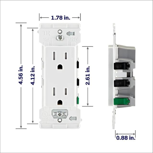 Alt view image 10 of 12 - Lever Edge 15 Amp Tamper-Resistant Duplex Wall Outlet, 10-Pack, E5325-MW, White