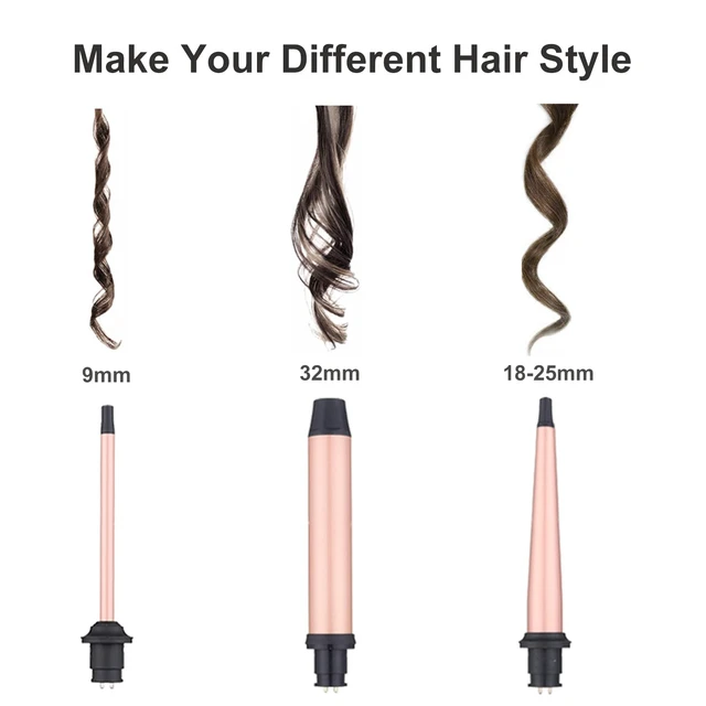 Alt view image 9 of 14 - Curling Iron Wand Set 3 in 1 with 0.35"-1.25" Ceramic Barrels | Dual Voltage Hair Curler Wand, 3 Interchangeable Barrels, Quick Create Hairstyle in All Hair Type, Gift for Women