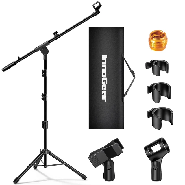 Alt view image 8 of 14 - Mic Stand Tripod Boom Arm Floor Microphone Stand Height Adjustable | Fast Assembly, Carrying Bag Included, Max Height 89.8", Work with Blue Yeti Shure Fifine, Heavy Duty, for Singing Podcast