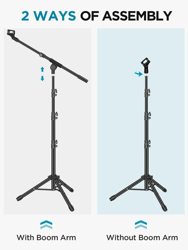 Alt view image 13 of 14 - Mic Stand Tripod Boom Arm Floor Microphone Stand Height Adjustable | Fast Assembly, Carrying Bag Included, Max Height 89.8", Work with Blue Yeti Shure Fifine, Heavy Duty, for Singing Podcast