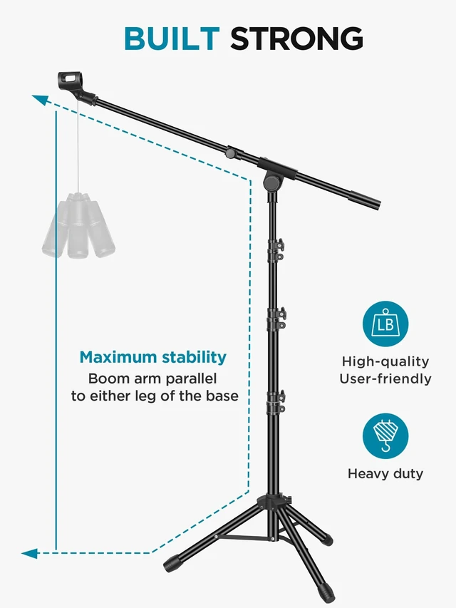 Alt view image 11 of 14 - Mic Stand Tripod Boom Arm Floor Microphone Stand Height Adjustable | Fast Assembly, Carrying Bag Included, Max Height 89.8", Work with Blue Yeti Shure Fifine, Heavy Duty, for Singing Podcast