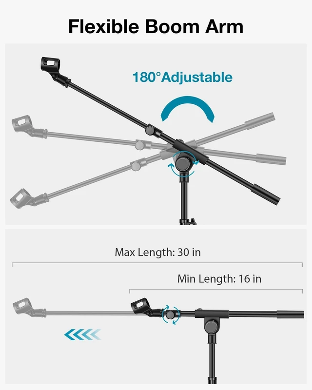 Alt view image 14 of 14 - Mic Stand Tripod Boom Arm Floor Microphone Stand Height Adjustable | Fast Assembly, Carrying Bag Included, Max Height 89.8", Work with Blue Yeti Shure Fifine, Heavy Duty, for Singing Podcast