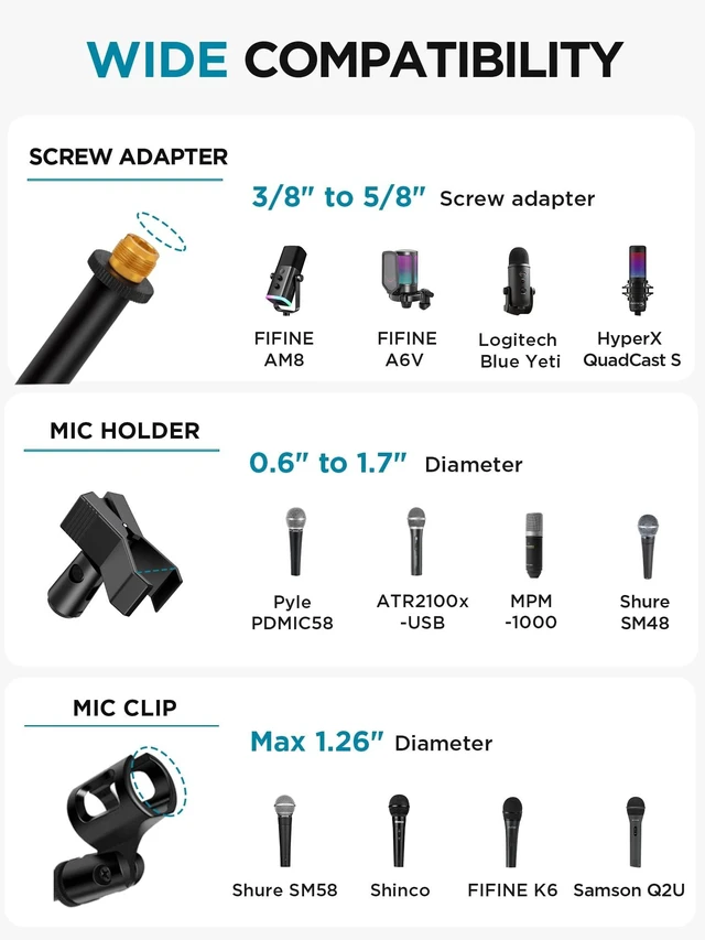 Alt view image 12 of 14 - Mic Stand Tripod Boom Arm Floor Microphone Stand Height Adjustable | Fast Assembly, Carrying Bag Included, Max Height 89.8", Work with Blue Yeti Shure Fifine, Heavy Duty, for Singing Podcast