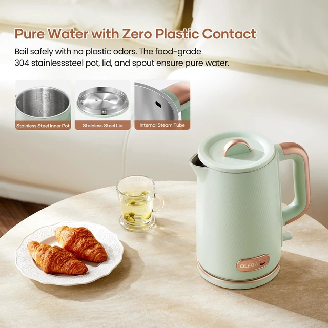 Alt view image 10 of 14 - OLEGA Electric Tea Kettle: 1200W Fast Boil Electric Water Kettles 1.5L | Stainless Steel Kettle; Large Electric Water Kettle; Plastic Free Teapot; Auto Shut-Off Water Boiler; Fast Boil Kettles