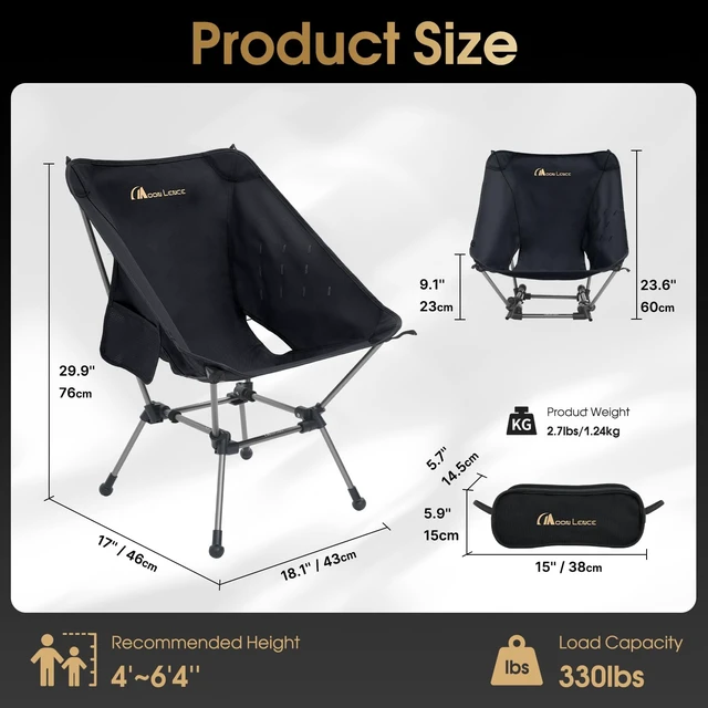 Alt view image 13 of 14 - Portable Camping Chair Plus, Larger & Roomier, Compact and Lightweight, Folding Chair for Backpacking Hiking Beach, Ultralight Camp Chair 330Lbs Capacity