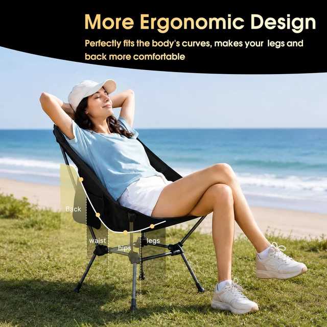 Alt view image 12 of 14 - Portable Camping Chair Plus, Larger & Roomier, Compact and Lightweight, Folding Chair for Backpacking Hiking Beach, Ultralight Camp Chair 330Lbs Capacity
