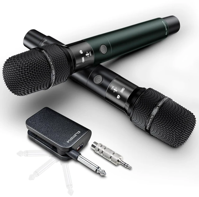 Alt view image 8 of 14 - Dual Handheld Wireless Microphone System | Rechargeable 2.4GHz, Foldable Receiver, 200FT Range, 30H Battery, For Speaker & Karaoke Machine