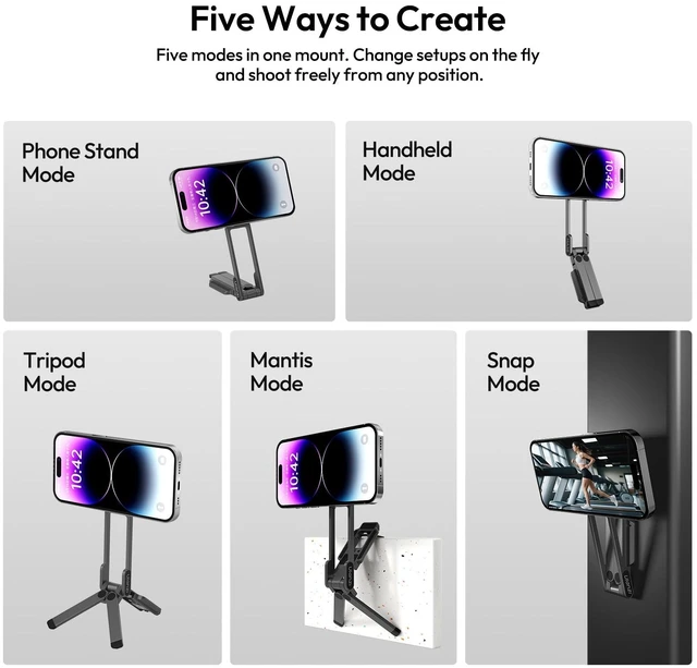 Alt view image 9 of 14 - MA38 Magnetic Phone Tripod for iPhone 18 Pro, Aluminum Phone Holder | N52 Magnet, Back Magnet Base, Arca QR Base, Foldable Hook w 1/4'' Screw for Tripod Selfie Gym Travel Essentials Accessories