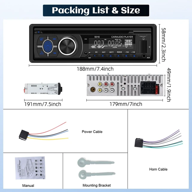 Alt view image 14 of 14 - Single Din Car Radio CD Player,Car DVD Player with Bluetooth Hands-Free Calling Car Stereo MP3 Car Player Car Audio Receivers with AM/FM Radio,VCD,DVD,USB/SD Card/AUX-in MP3