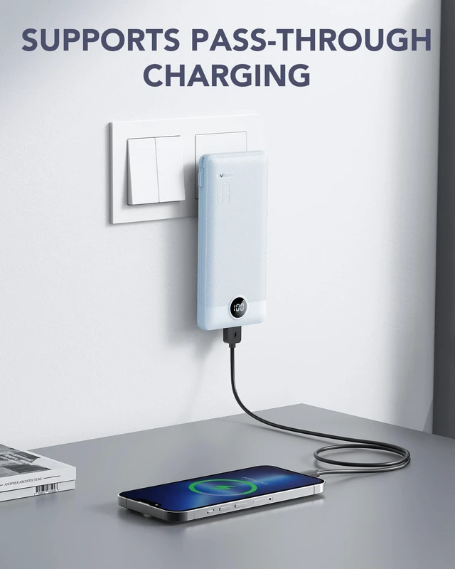 Alt view image 9 of 14 - Portable Charger, Power Bank Built-in Cables and AC Wall Plug | USB C Power Bank 10000mAh, Travel Essentials Phone Charger Compact External Battery Pack For Smart Phones, Tablets etc-Blue