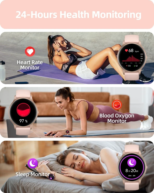 Alt view image 10 of 14 - Smart Watch for Women(Answer/Make Calls), Fitness Tracker Watch | IP68 Waterproof, 100+ Sports Modes, Heart Rate/Sleep/SpO2/Steps Monitor, Round HD Smartwatch for Android & iPhone, Rose Gold