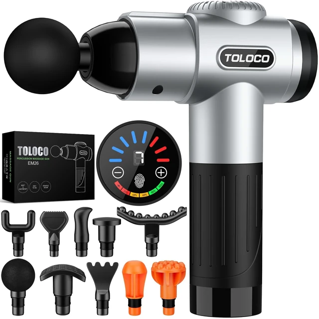 Alt view image 8 of 14 - Massage Gun, Muscle Massage Gun Deep Tissue for Athletes with 10 Massage Heads, Electric Percussion Massager for Any Pain Relief, Fathers Day Dad Gifts, Silver