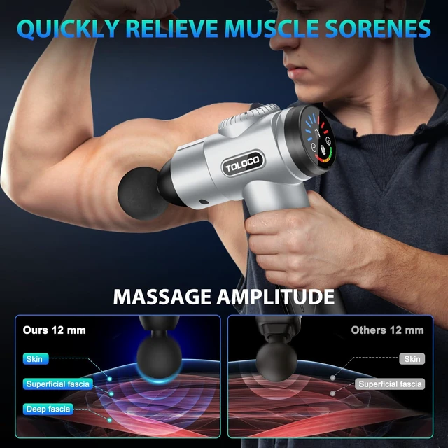 Alt view image 12 of 14 - Massage Gun, Muscle Massage Gun Deep Tissue for Athletes with 10 Massage Heads, Electric Percussion Massager for Any Pain Relief, Fathers Day Dad Gifts, Silver