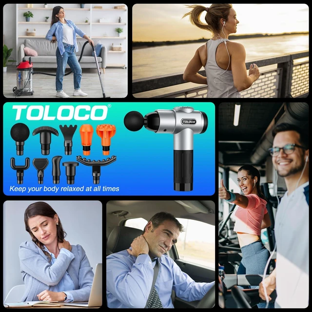 Alt view image 13 of 14 - Massage Gun, Muscle Massage Gun Deep Tissue for Athletes with 10 Massage Heads, Electric Percussion Massager for Any Pain Relief, Fathers Day Dad Gifts, Silver