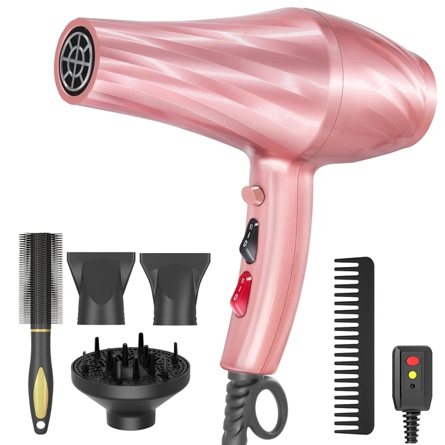 Alt view image 8 of 14 - Ionic Hair Dryer,2400W Negative Ion Low Noise Hair Dryer Professional Fast Drying Hair Dryers with 2 Speeds, 3 Heat Settings, Cooling Button,with Diffuser for Curly and Straight HairSakura Pink