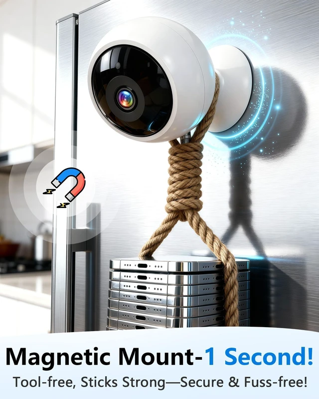 Alt view image 9 of 14 - 2K Magnetic Security Camera Indoor Wireless: Clear Pictures and Videos | Easy to Install with Strong Magnetic Base, Easy App Setup, AI Motion Detection Sensitivity Adjusted, Extends Battery Life
