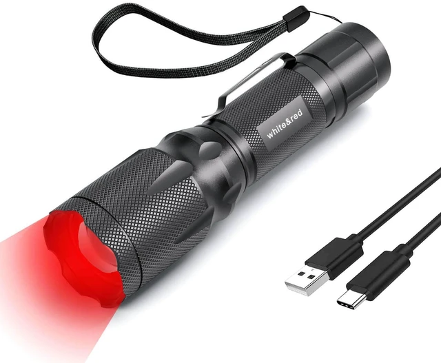 Alt view image 7 of 12 - Red Flashlight Rechargeable, High/Low Red Light & White Light 3 Modes, for Astronomy, Aviation, Night Observation