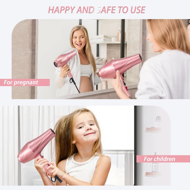 Alt view image 13 of 14 - Ionic Hair Dryer,2400W Negative Ion Low Noise Hair Dryer Professional Fast Drying Hair Dryers with 2 Speeds, 3 Heat Settings, Cooling Button,with Diffuser for Curly and Straight HairSakura Pink