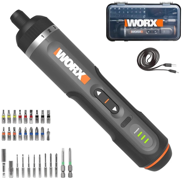 Alt view image 8 of 14 - Cordless Screwdriver, 4V 30-Piece Accessory Kit, WX242L Cordless Driver with Rechargeable Battery, Black/Silver, for Home DIY, Assembly, Furniture Installation and Repairs