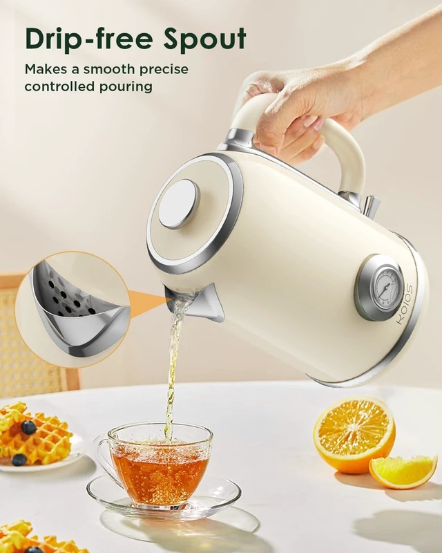 Alt view image 12 of 14 - Electric Kettle 1.8L with Temperature Gauge, 1500W Fast Boiling Electric Tea Kettle, 100% Stainless Steel Retro-Style Hot Water Kettle Electric - Glowing LED Light, Auto Shut-Off & Boil-Dry Protection