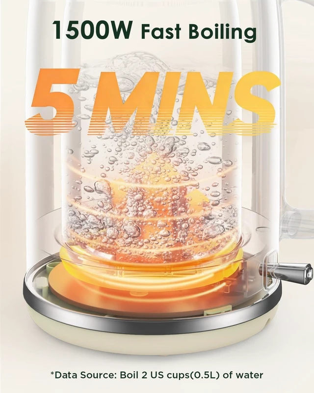 Alt view image 11 of 14 - Electric Kettle 1.8L with Temperature Gauge, 1500W Fast Boiling Electric Tea Kettle, 100% Stainless Steel Retro-Style Hot Water Kettle Electric - Glowing LED Light, Auto Shut-Off & Boil-Dry Protection