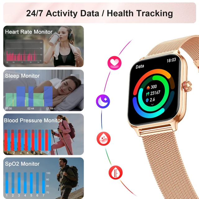 Alt view image 11 of 14 - Smart Watch Women Men, Answer/Make Call, 1.96'' Fitness Tracker with Blood Pressure, HR, Sleep Monitor, 110+ Sport Modes Reloj Inteligente para Mujer Smartwatch Compatible with iPhone/Samsung/Android