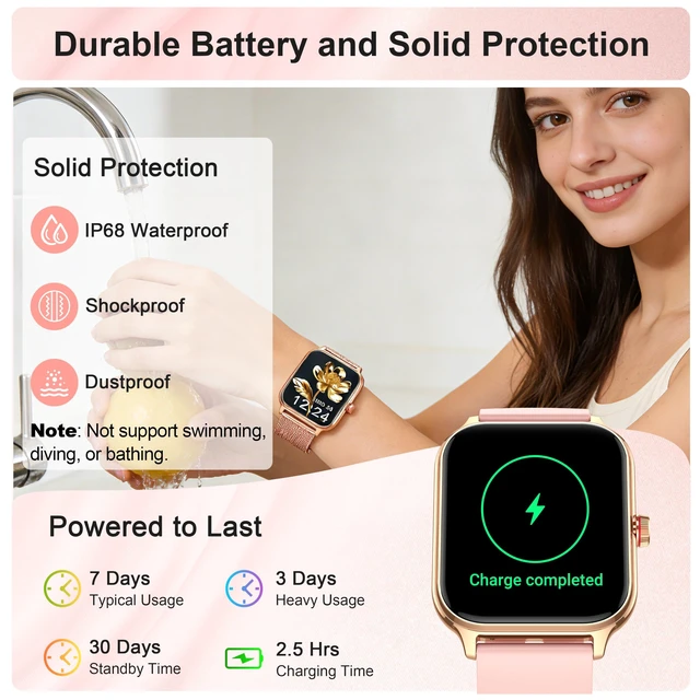 Alt view image 13 of 14 - Smart Watch Women Men, Answer/Make Call, 1.96'' Fitness Tracker with Blood Pressure, HR, Sleep Monitor, 110+ Sport Modes Reloj Inteligente para Mujer Smartwatch Compatible with iPhone/Samsung/Android