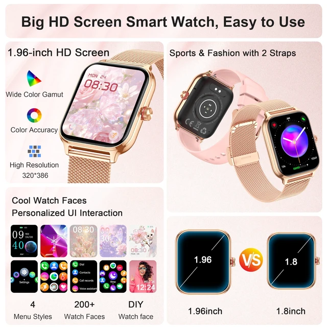 Alt view image 10 of 14 - Smart Watch Women Men, Answer/Make Call, 1.96'' Fitness Tracker with Blood Pressure, HR, Sleep Monitor, 110+ Sport Modes Reloj Inteligente para Mujer Smartwatch Compatible with iPhone/Samsung/Android