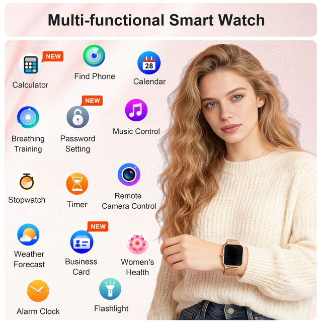 Alt view image 14 of 14 - Smart Watch Women Men, Answer/Make Call, 1.96'' Fitness Tracker with Blood Pressure, HR, Sleep Monitor, 110+ Sport Modes Reloj Inteligente para Mujer Smartwatch Compatible with iPhone/Samsung/Android
