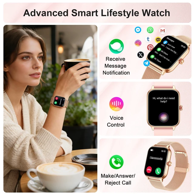 Alt view image 9 of 14 - Smart Watch Women Men, Answer/Make Call, 1.96'' Fitness Tracker with Blood Pressure, HR, Sleep Monitor, 110+ Sport Modes Reloj Inteligente para Mujer Smartwatch Compatible with iPhone/Samsung/Android