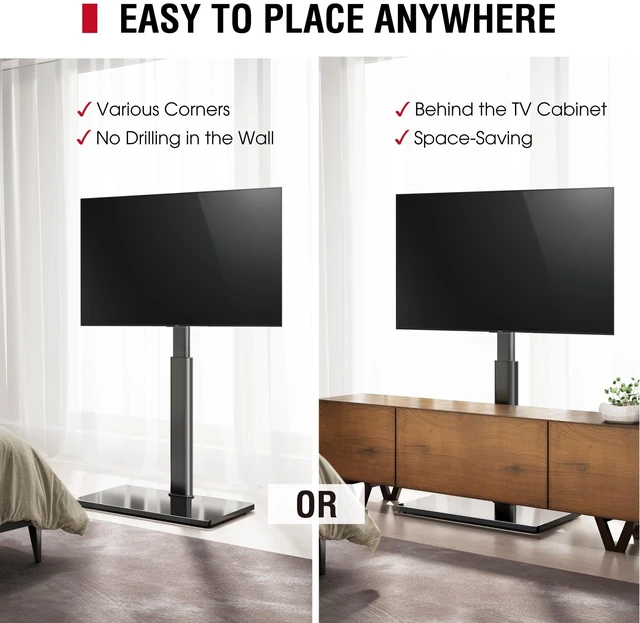 Alt view image 12 of 14 - Swivel TV Floor Stand for 32-65 Inches TVs, 8 Level Height Adjustable Corner Small TV Stand Mount for Living Room/Bedroom, Holds up to 88 lbs,MAX VESA 400x400mm,Black