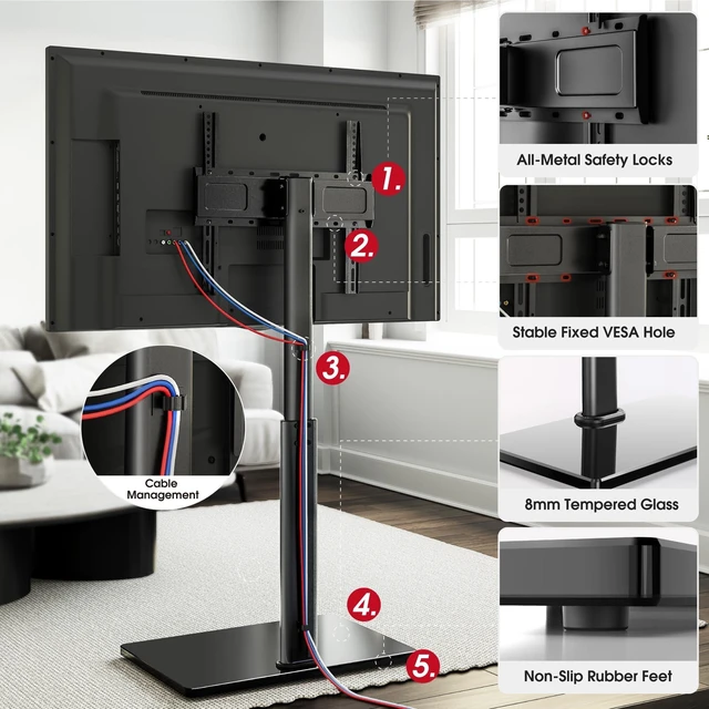 Alt view image 14 of 14 - Swivel TV Floor Stand for 32-65 Inches TVs, 8 Level Height Adjustable Corner Small TV Stand Mount for Living Room/Bedroom, Holds up to 88 lbs,MAX VESA 400x400mm,Black