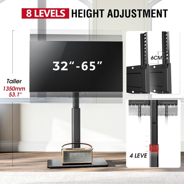 Alt view image 13 of 14 - Swivel TV Floor Stand for 32-65 Inches TVs, 8 Level Height Adjustable Corner Small TV Stand Mount for Living Room/Bedroom, Holds up to 88 lbs,MAX VESA 400x400mm,Black