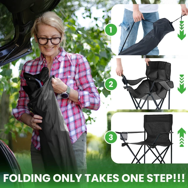 Alt view image 11 of 14 - 2 Pack Portable Camping Chairs Folding Lawn Chair Outdoor Lightweight Beach Chair with Cup Holder & Carry Bag for Outside Sports, Fishing, Hiking, Travel, Picnic, Backyard (Black-Dark)
