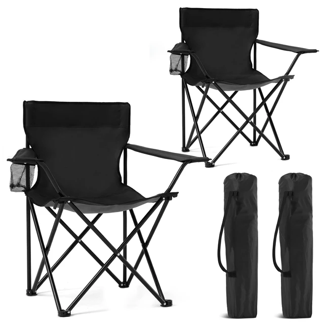 Alt view image 8 of 14 - 2 Pack Portable Camping Chairs Folding Lawn Chair Outdoor Lightweight Beach Chair with Cup Holder & Carry Bag for Outside Sports, Fishing, Hiking, Travel, Picnic, Backyard (Black-Dark)
