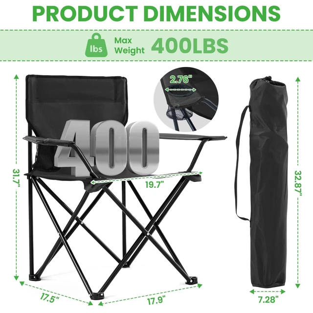 Alt view image 10 of 14 - 2 Pack Portable Camping Chairs Folding Lawn Chair Outdoor Lightweight Beach Chair with Cup Holder & Carry Bag for Outside Sports, Fishing, Hiking, Travel, Picnic, Backyard (Black-Dark)