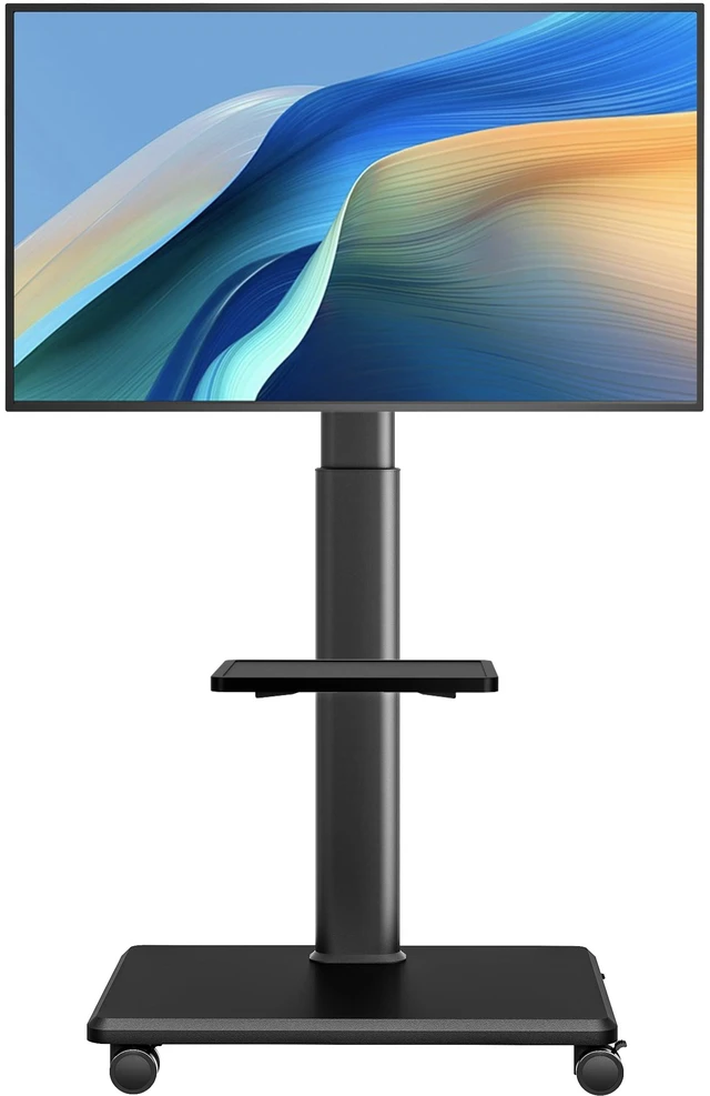 Alt view image 8 of 14 - Universal Floor TV Stand, Portable Rolling Floor TV Mount with Wheels, 80 Degree Swivel Height Adjustable for 27 to 65 Inch LCD LED OLED TVs, Holds up to 88 lbs Mobile TV Cart