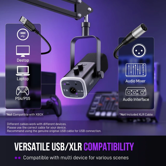 Alt view image 14 of 14 - AmpliGame AM8T XLR/USB Gaming Microphone Set, Dynamic PC Mic | Streaming RGB Mic Kit with Boom Arm Stand, Mute Button, Headphones Jack, for Podcasting Recording Vocal Voice-Over