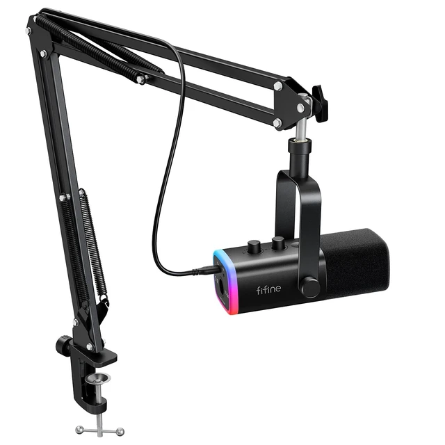 Alt view image 8 of 14 - AmpliGame AM8T XLR/USB Gaming Microphone Set, Dynamic PC Mic | Streaming RGB Mic Kit with Boom Arm Stand, Mute Button, Headphones Jack, for Podcasting Recording Vocal Voice-Over