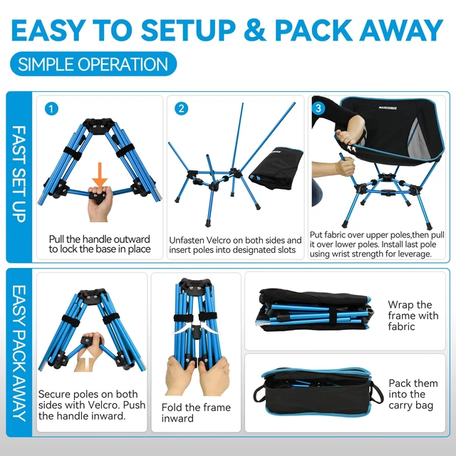 Alt view image 12 of 14 - Lightweight Folding Camping Chair, Portable Foldable Compact for Outdoor Camp, Travel, Beach, Picnic, Festival, Hiking, Backpacking, Supports 330Lbs (Blue)