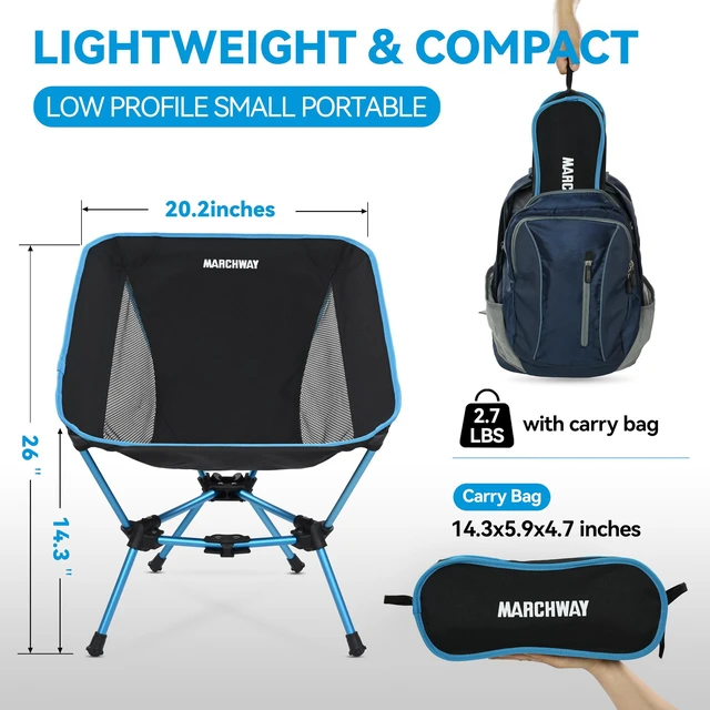 Alt view image 11 of 14 - Lightweight Folding Camping Chair, Portable Foldable Compact for Outdoor Camp, Travel, Beach, Picnic, Festival, Hiking, Backpacking, Supports 330Lbs (Blue)