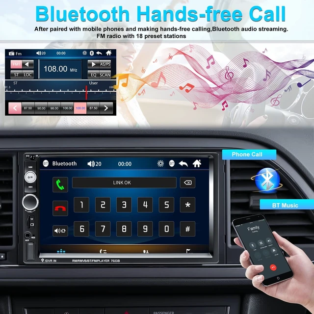 Alt view image 9 of 14 - Double Din Car Stereo 7 Touch Screen Car Radio with Bluetooth Backup Camera FM Radio Receiver USB AUX Auto radio TF Card Input Audio Video MP5 MP4 MP3 Player Car Multimedia Player Support Mirror Link