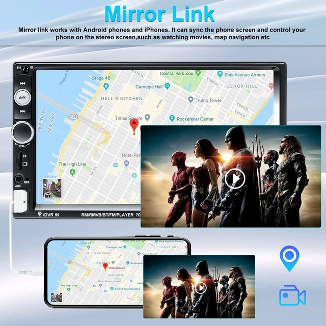 Alt view image 10 of 14 - Double Din Car Stereo 7 Touch Screen Car Radio with Bluetooth Backup Camera FM Radio Receiver USB AUX Auto radio TF Card Input Audio Video MP5 MP4 MP3 Player Car Multimedia Player Support Mirror Link