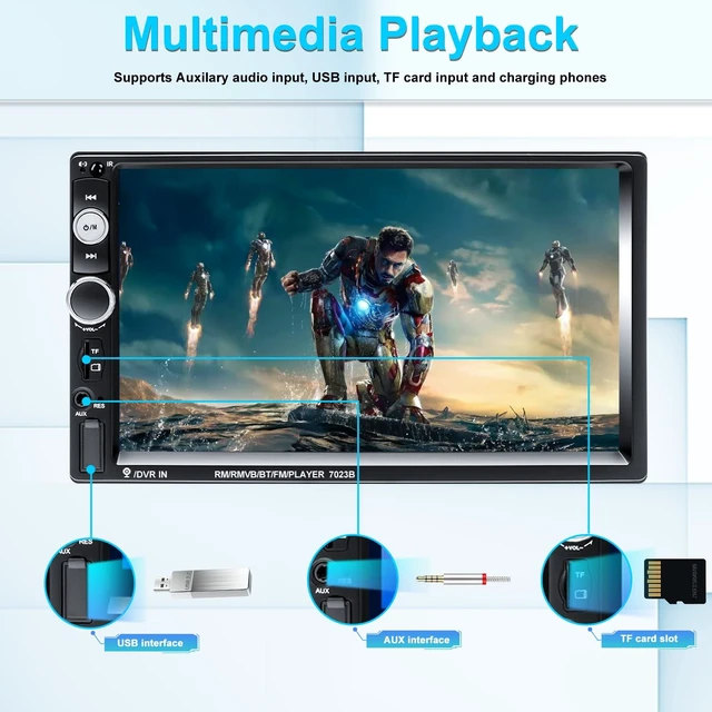 Alt view image 12 of 14 - Double Din Car Stereo 7 Touch Screen Car Radio with Bluetooth Backup Camera FM Radio Receiver USB AUX Auto radio TF Card Input Audio Video MP5 MP4 MP3 Player Car Multimedia Player Support Mirror Link