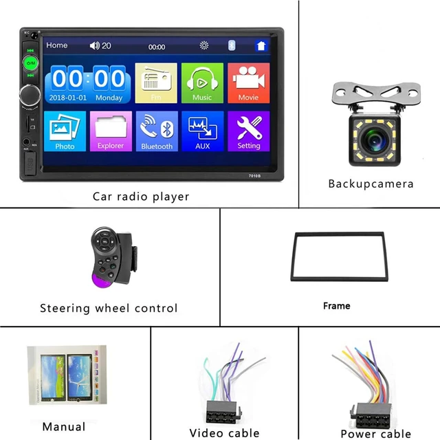 Alt view image 14 of 14 - Double Din Car Stereo 7 Touch Screen Car Radio with Bluetooth Backup Camera FM Radio Receiver USB AUX Auto radio TF Card Input Audio Video MP5 MP4 MP3 Player Car Multimedia Player Support Mirror Link