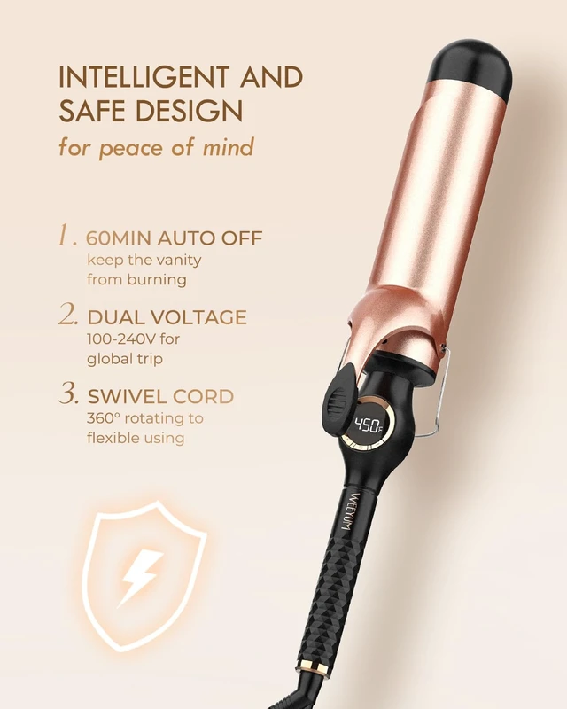 Alt view image 12 of 14 - Large Curling Iron 2 Inch, Hair Curling Wand 2 Inch, Dual Voltage, Black | Ceramic Hair Curling Wand 2 Inch, Curling Iron for Wavy Curls, Hair Styling Tool, Dual Voltage(100-240V), LCD Display, Black